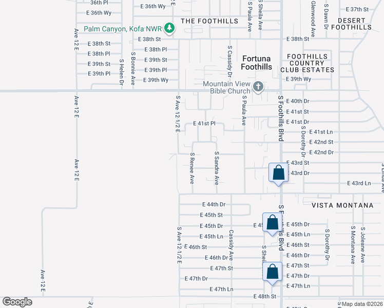 map of restaurants, bars, coffee shops, grocery stores, and more near 7960 East 42nd Place in Yuma