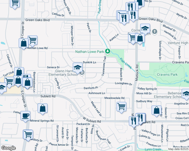 map of restaurants, bars, coffee shops, grocery stores, and more near 905 Gwinnett Circle in Arlington