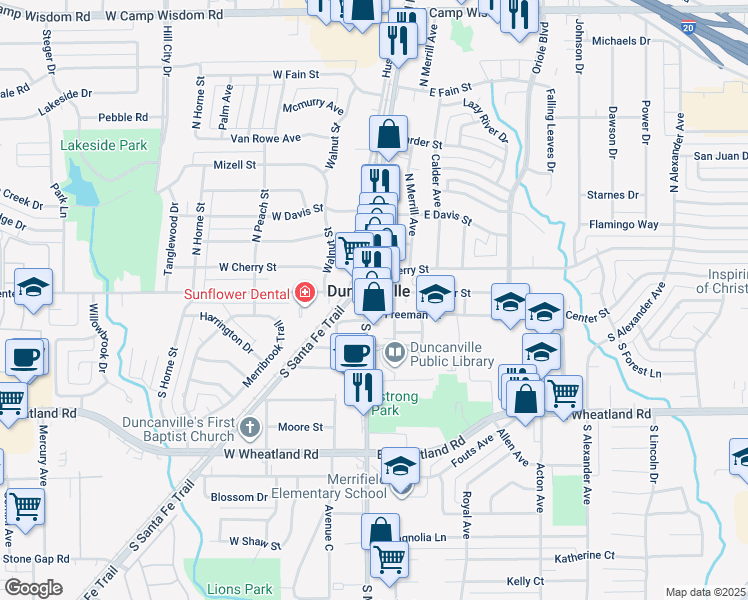 map of restaurants, bars, coffee shops, grocery stores, and more near 205 East Center Street in Duncanville