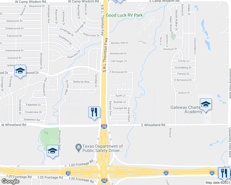 map of restaurants, bars, coffee shops, grocery stores, and more near 7816 Kansas Avenue in Dallas
