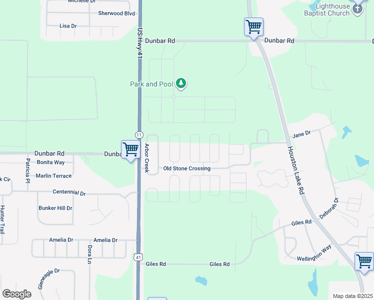 map of restaurants, bars, coffee shops, grocery stores, and more near 112 Sourwood Lane in Byron