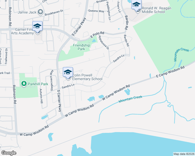 map of restaurants, bars, coffee shops, grocery stores, and more near 423 Suffolk Drive in Grand Prairie