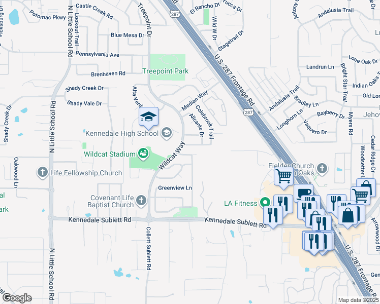 map of restaurants, bars, coffee shops, grocery stores, and more near 5624 Northstar Lane in Arlington