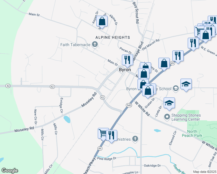map of restaurants, bars, coffee shops, grocery stores, and more near 104 Jackson Street in Byron
