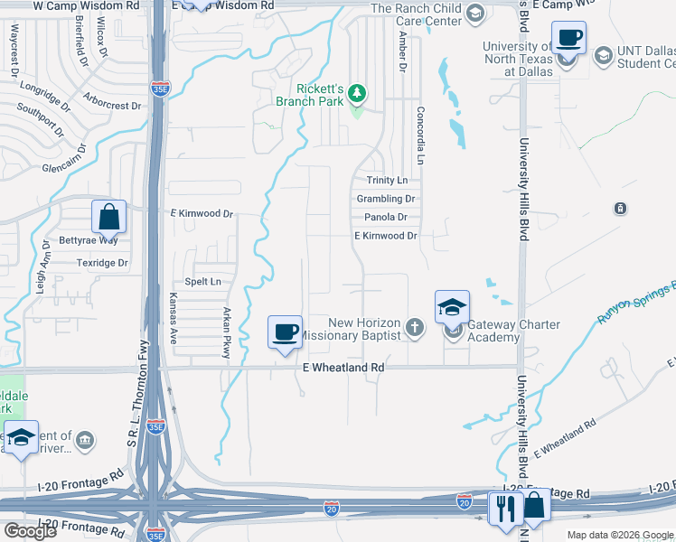 map of restaurants, bars, coffee shops, grocery stores, and more near 7831 Buford Drive in Dallas