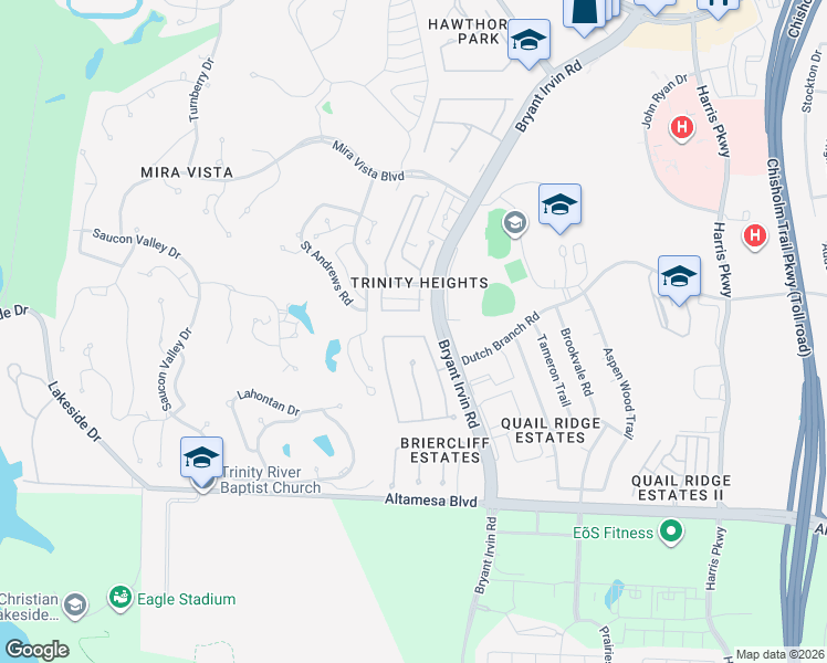 map of restaurants, bars, coffee shops, grocery stores, and more near 6509 Dover Terrace South in Fort Worth