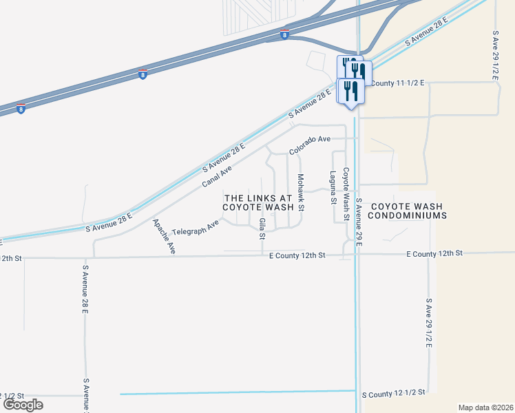 map of restaurants, bars, coffee shops, grocery stores, and more near 11742 Gila Street in Wellton