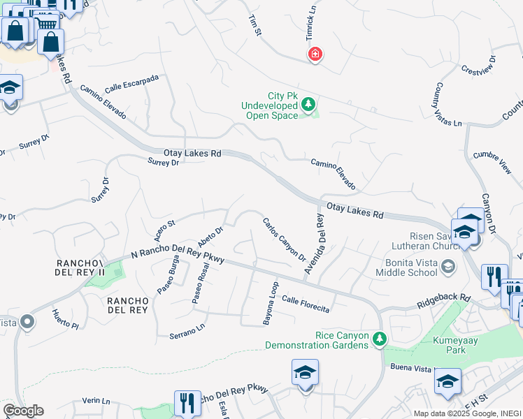 map of restaurants, bars, coffee shops, grocery stores, and more near 1133 Carlos Canyon Drive in Chula Vista