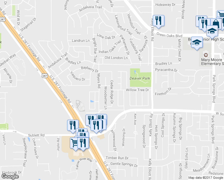 map of restaurants, bars, coffee shops, grocery stores, and more near 4798 Willow Tree Drive in Arlington