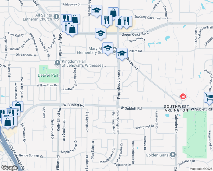map of restaurants, bars, coffee shops, grocery stores, and more near 3803 Mahonia Court in Arlington