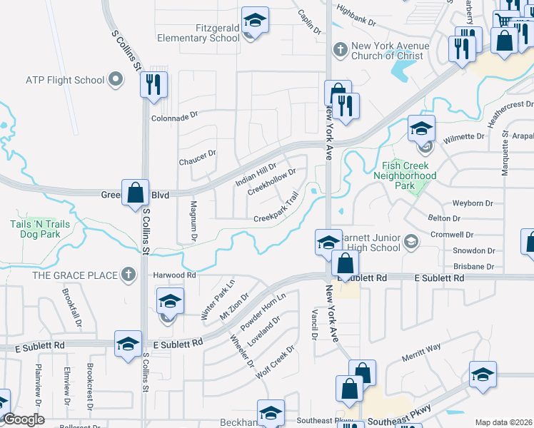 map of restaurants, bars, coffee shops, grocery stores, and more near 1701 Brookarbor Court in Arlington