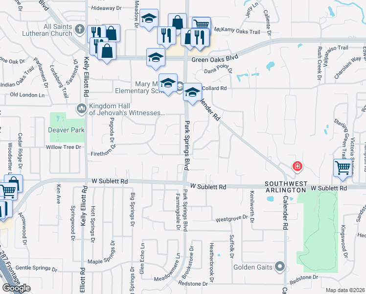 map of restaurants, bars, coffee shops, grocery stores, and more near 5717 Honey Locust Trail in Arlington
