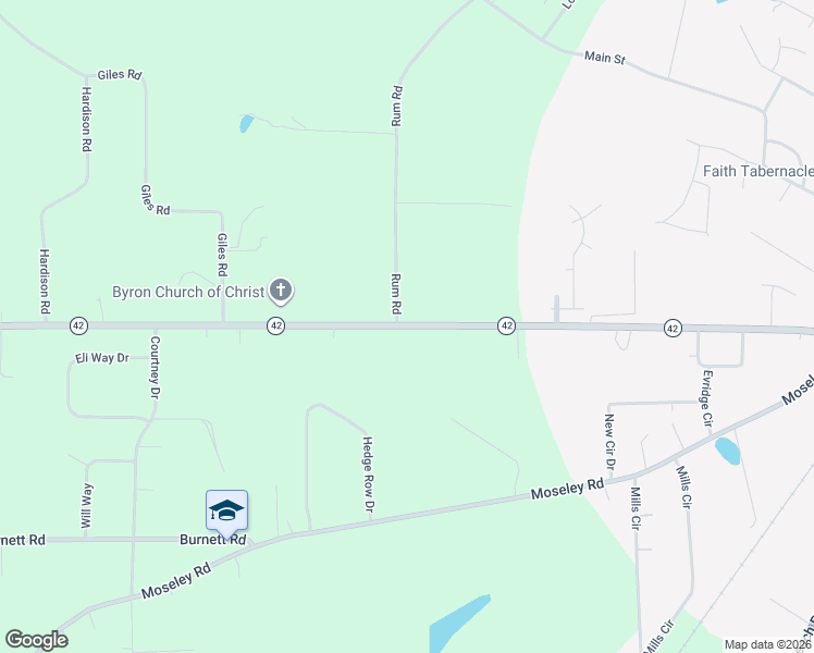 map of restaurants, bars, coffee shops, grocery stores, and more near 665 Georgia 42 in Byron