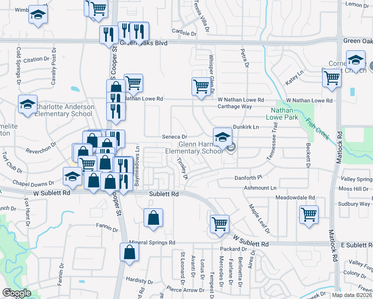 map of restaurants, bars, coffee shops, grocery stores, and more near 1063 Enfilar Lane in Arlington