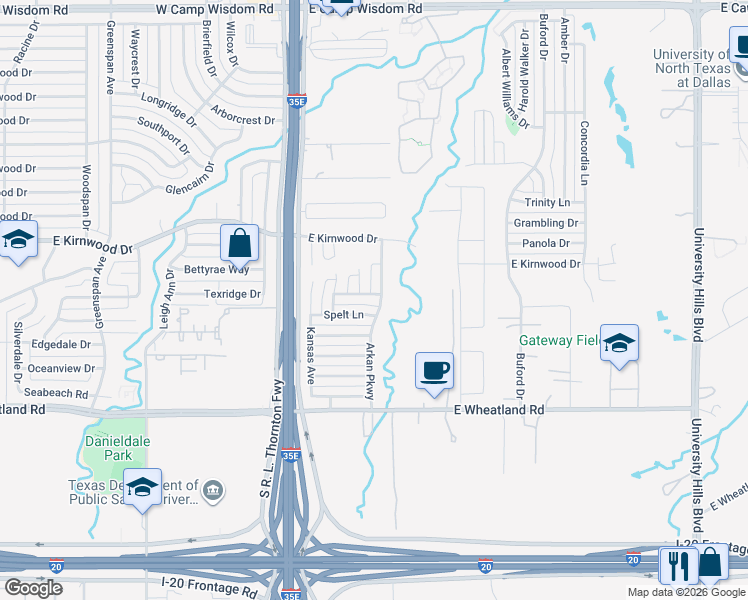 map of restaurants, bars, coffee shops, grocery stores, and more near 7752 Arkan Parkway in Dallas