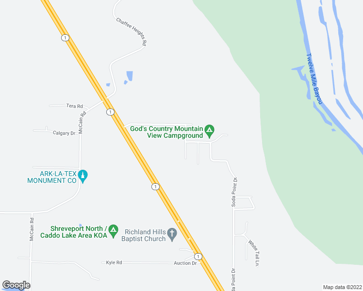 map of restaurants, bars, coffee shops, grocery stores, and more near 2270 J and J Trail in Shreveport