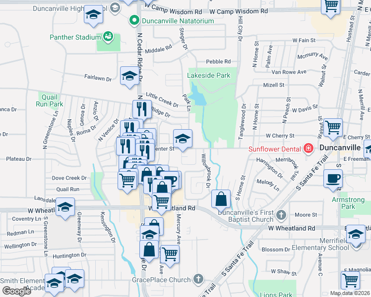 map of restaurants, bars, coffee shops, grocery stores, and more near 610 West Center Street in Duncanville