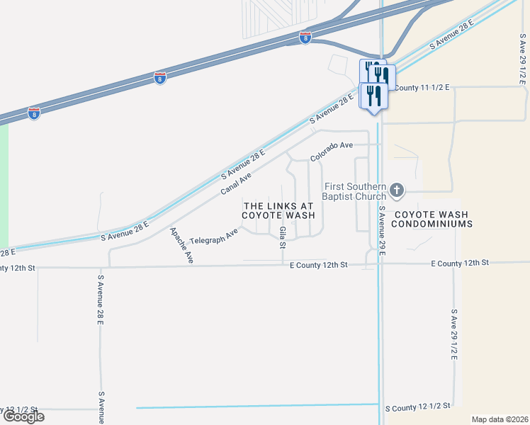 map of restaurants, bars, coffee shops, grocery stores, and more near 11742 Gila Street in Wellton