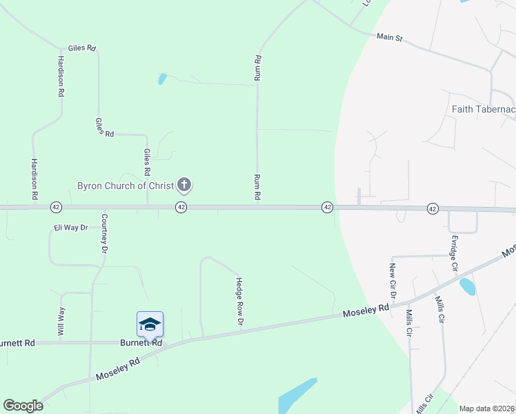 map of restaurants, bars, coffee shops, grocery stores, and more near 665 Georgia 42 in Byron