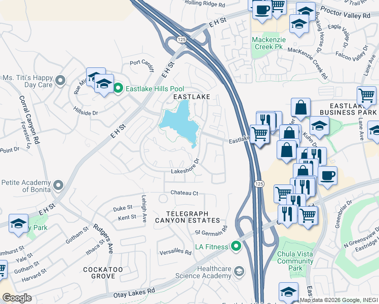map of restaurants, bars, coffee shops, grocery stores, and more near 787 Brookstone Road in Chula Vista