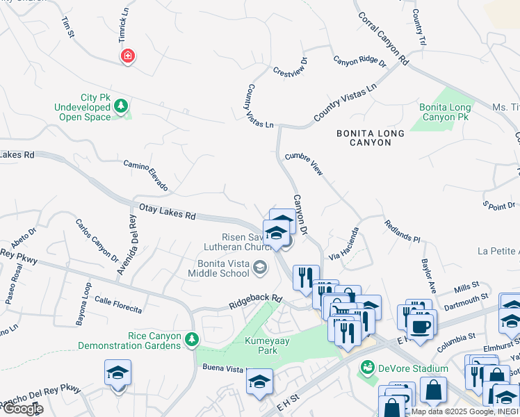 map of restaurants, bars, coffee shops, grocery stores, and more near 575 Otay Lakes Road in Chula Vista