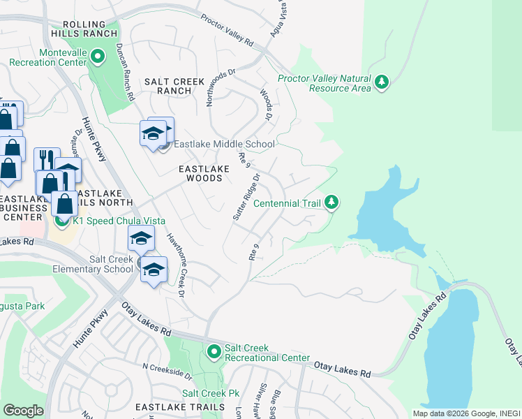 map of restaurants, bars, coffee shops, grocery stores, and more near 2831 Shenandoah Drive in Chula Vista