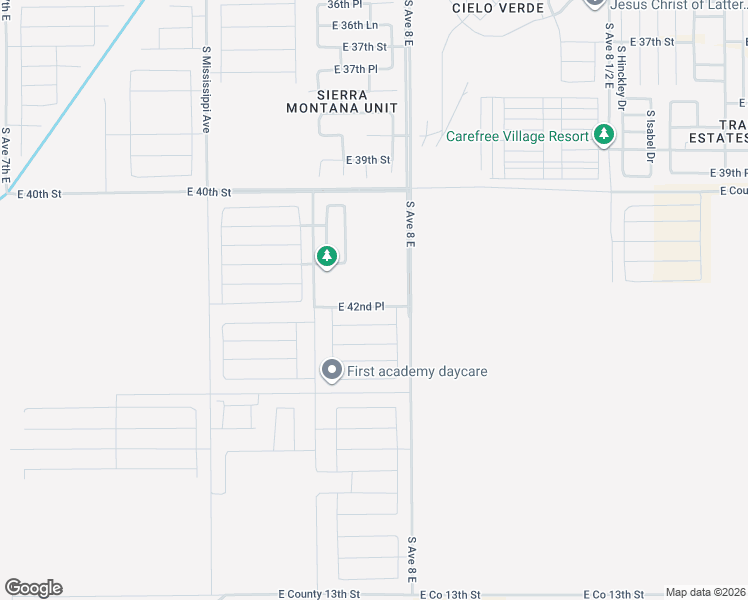 map of restaurants, bars, coffee shops, grocery stores, and more near 7948 East 42nd Place in Yuma