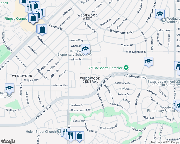 map of restaurants, bars, coffee shops, grocery stores, and more near 6400 Kingswood Drive in Fort Worth