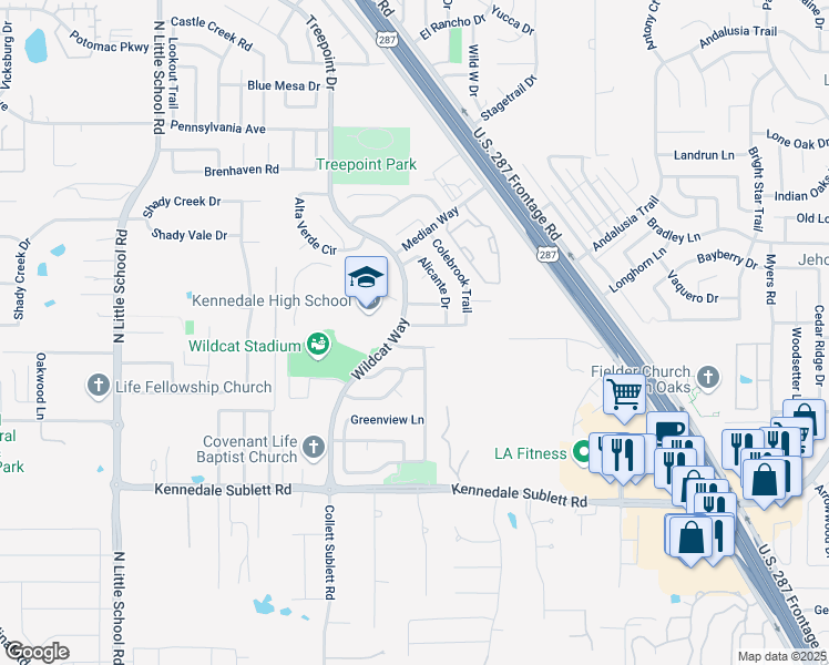 map of restaurants, bars, coffee shops, grocery stores, and more near 5624 Northstar Lane in Arlington