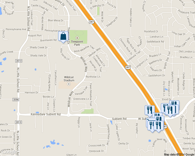 map of restaurants, bars, coffee shops, grocery stores, and more near 5604 Northstar Ln in Arlington