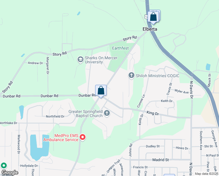 map of restaurants, bars, coffee shops, grocery stores, and more near 306 Elberta Road in Warner Robins