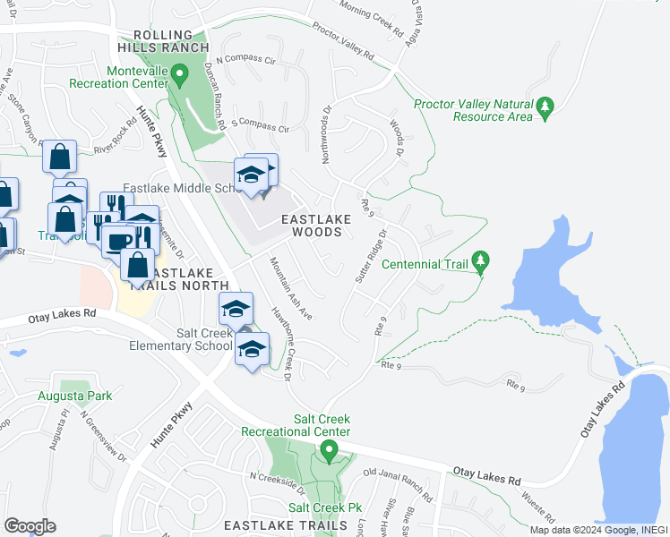 map of restaurants, bars, coffee shops, grocery stores, and more near 1015 Silver Oak Place in Chula Vista