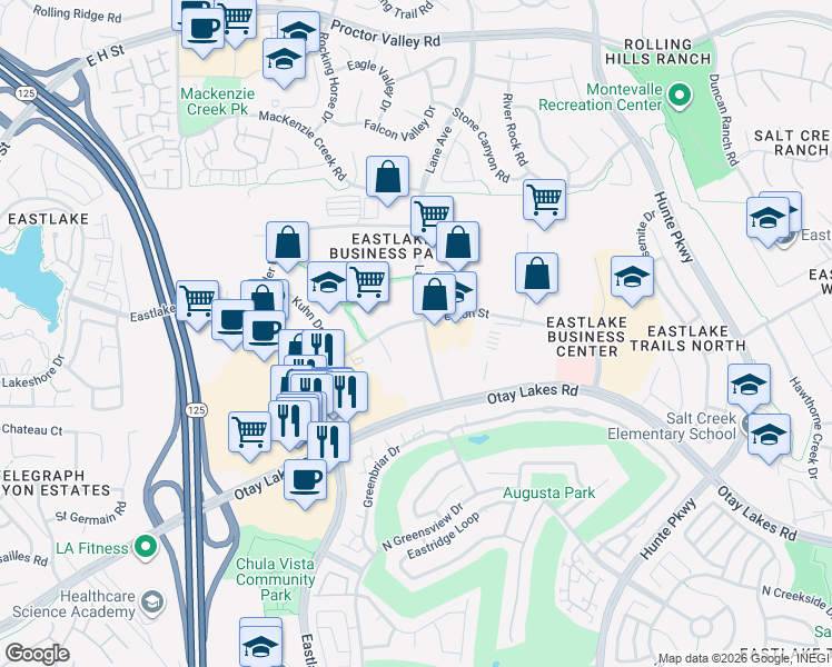 map of restaurants, bars, coffee shops, grocery stores, and more near 90 Fenton Street in Chula Vista