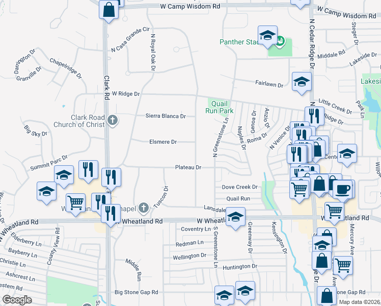 map of restaurants, bars, coffee shops, grocery stores, and more near 111 North Casa Grande Circle in Duncanville