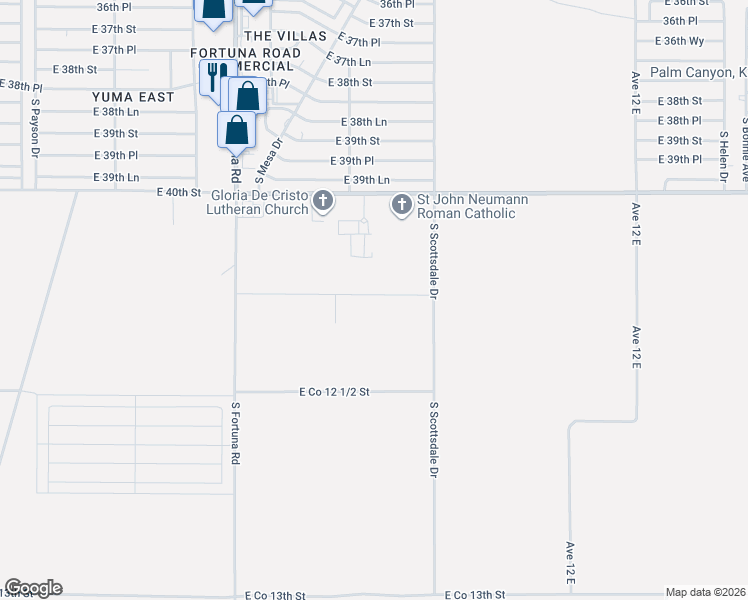 map of restaurants, bars, coffee shops, grocery stores, and more near Unnamed Road in Yuma