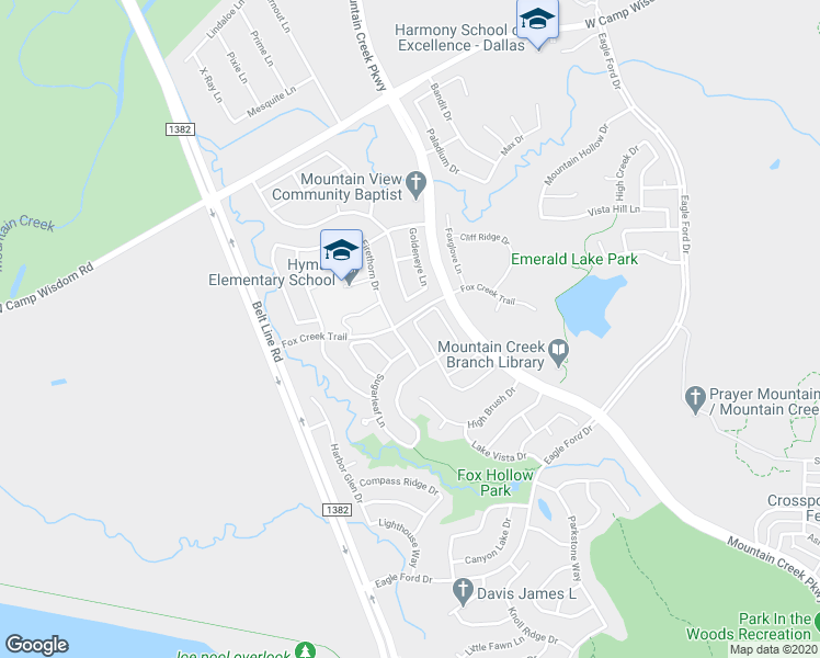 map of restaurants, bars, coffee shops, grocery stores, and more near 5915 Fox Point Trail in Dallas