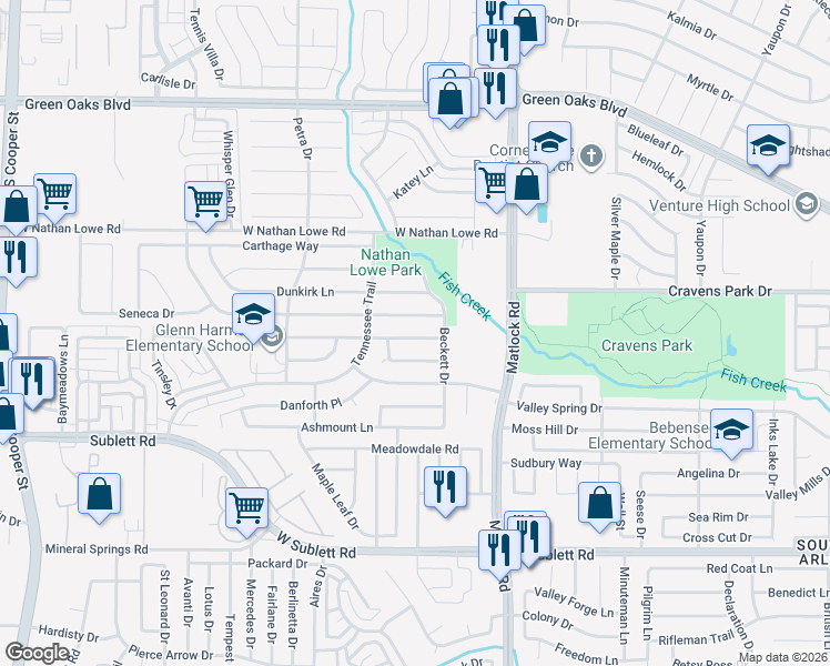 map of restaurants, bars, coffee shops, grocery stores, and more near 815 Wyndham Place in Arlington