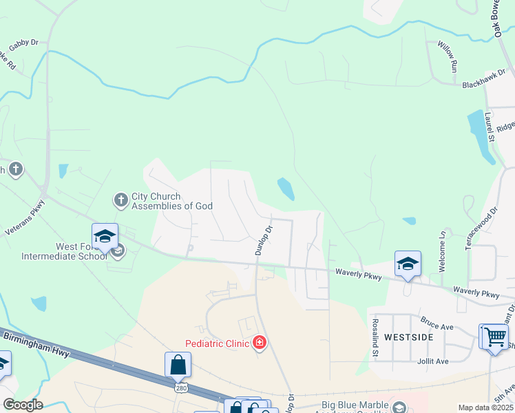 map of restaurants, bars, coffee shops, grocery stores, and more near 607 Rustic Street in Opelika