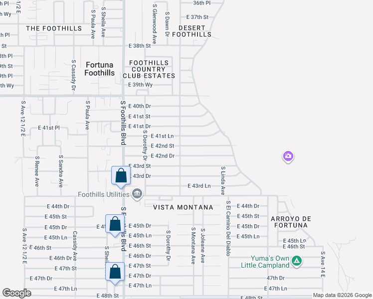 map of restaurants, bars, coffee shops, grocery stores, and more near 12308 South El Camino Del Diablo in Yuma