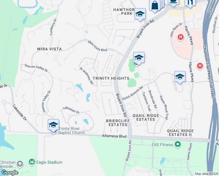 map of restaurants, bars, coffee shops, grocery stores, and more near 6509 Dover Terrace South in Fort Worth