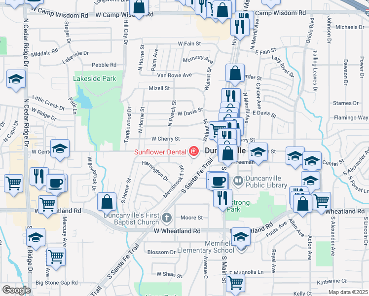 map of restaurants, bars, coffee shops, grocery stores, and more near 227 West Center Street in Duncanville