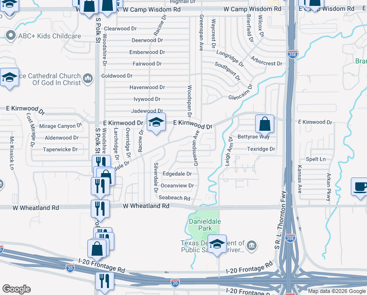 map of restaurants, bars, coffee shops, grocery stores, and more near 621 Shadyway Dr in Dallas