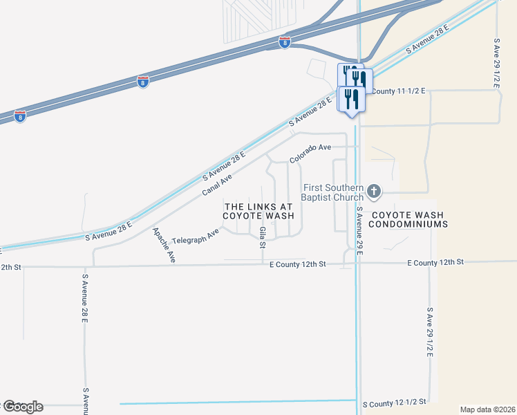 map of restaurants, bars, coffee shops, grocery stores, and more near 11742 Gila Street in Wellton