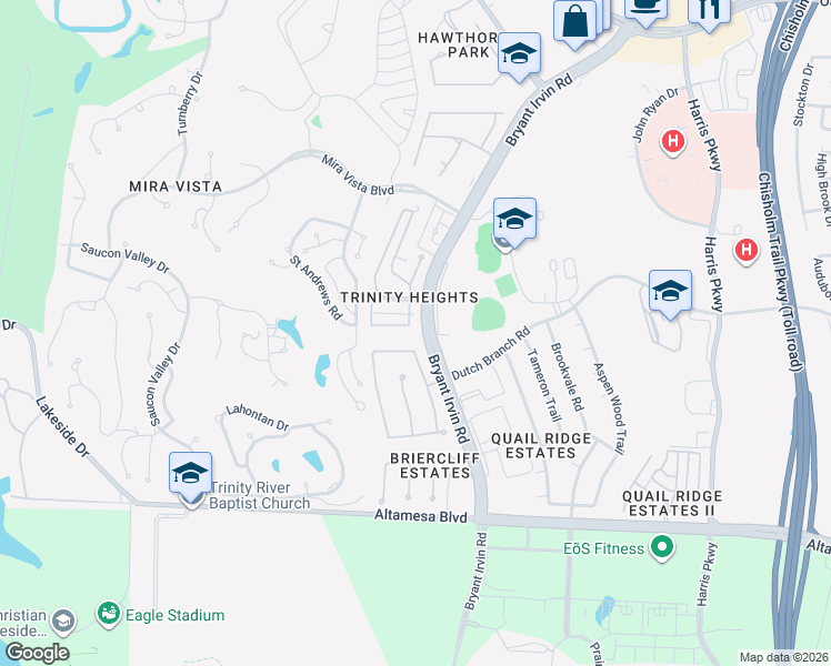 map of restaurants, bars, coffee shops, grocery stores, and more near 6509 Dover Terrace South in Fort Worth