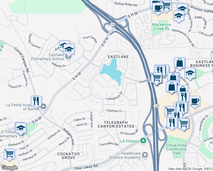 map of restaurants, bars, coffee shops, grocery stores, and more near 755 Brookstone Road in Chula Vista
