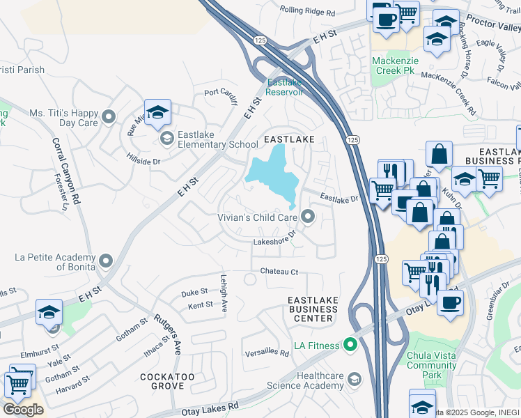 map of restaurants, bars, coffee shops, grocery stores, and more near 761 Brookstone Road in Chula Vista