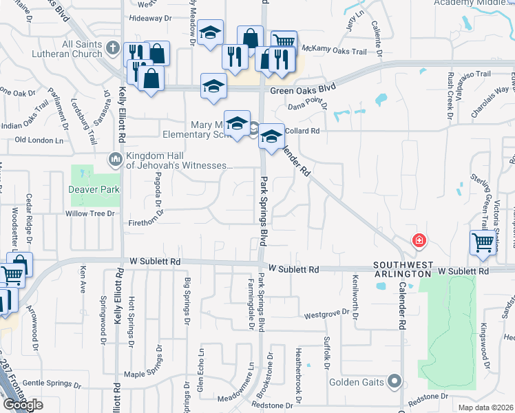 map of restaurants, bars, coffee shops, grocery stores, and more near 5717 Honey Locust Trail in Arlington