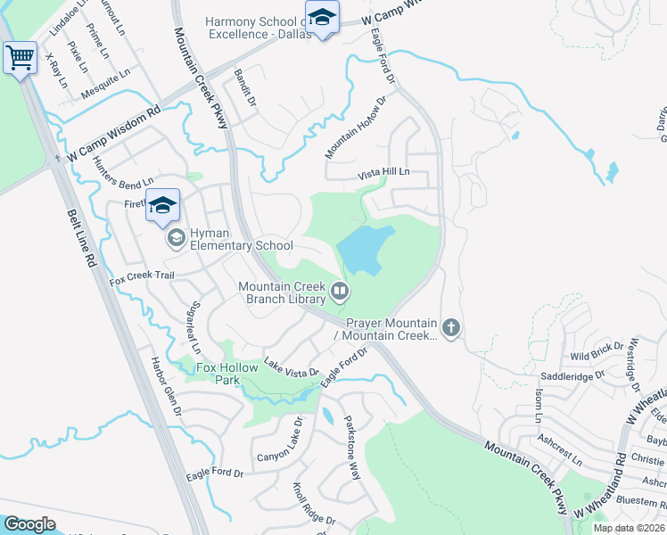 map of restaurants, bars, coffee shops, grocery stores, and more near 8108 Fox Creek Trail in Dallas