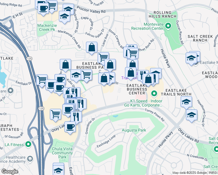 map of restaurants, bars, coffee shops, grocery stores, and more near 2400 Fenton Street in Chula Vista