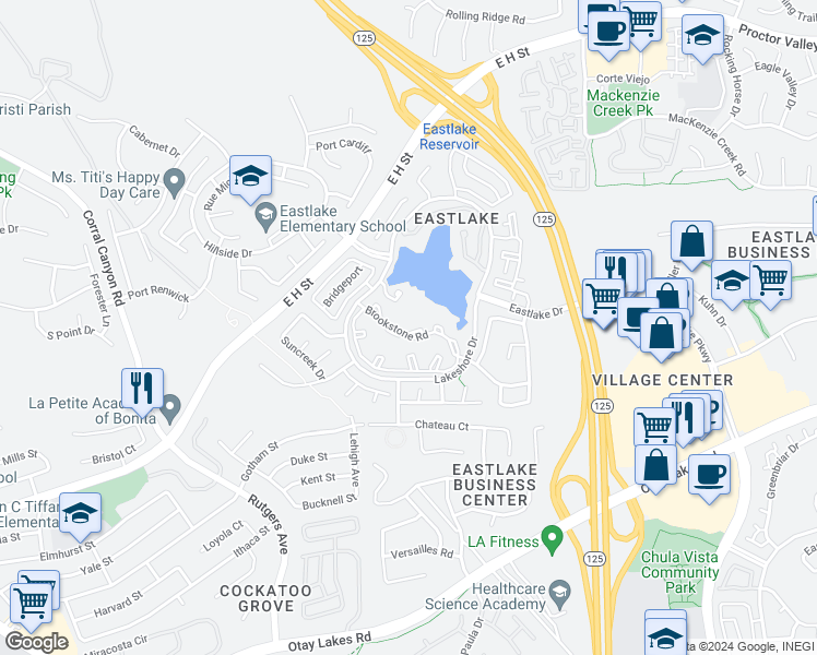 map of restaurants, bars, coffee shops, grocery stores, and more near 730 Brookstone Road in Chula Vista